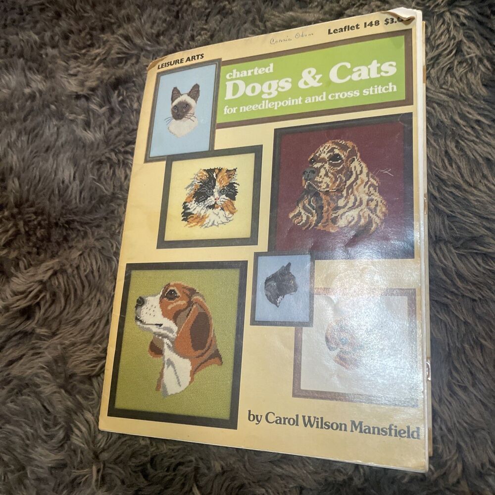 Vintage 1979 Leisure Arts Leaflet 148 Charted Dogs & Cats Cross Stitch Needlepoi
